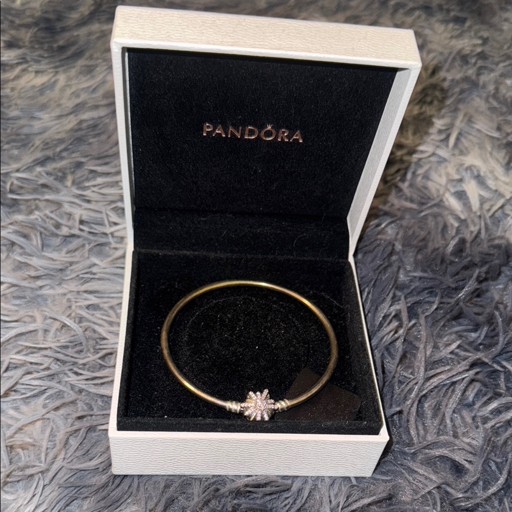 Pandora Gold Bracelet with Pink Floral Accent